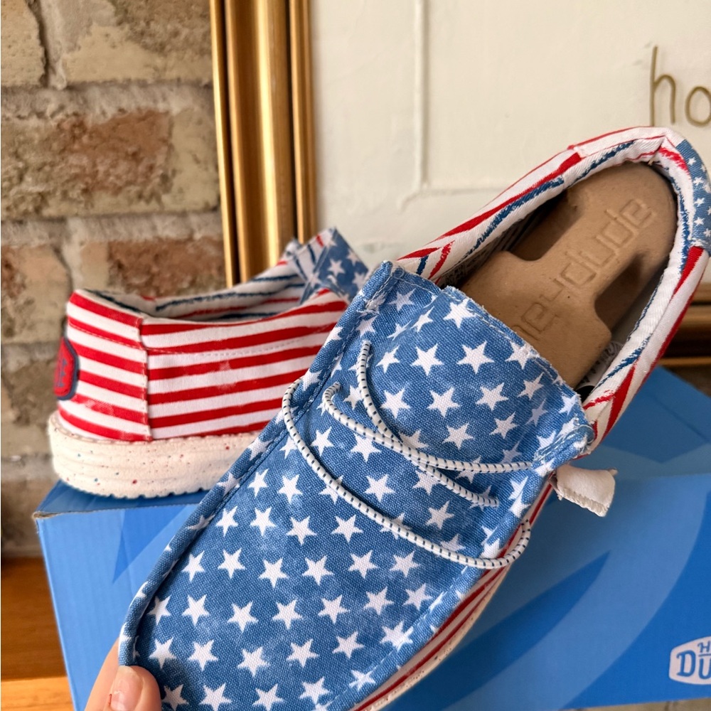 NWT Hey Dude Red, White, and Blue Star Shoes